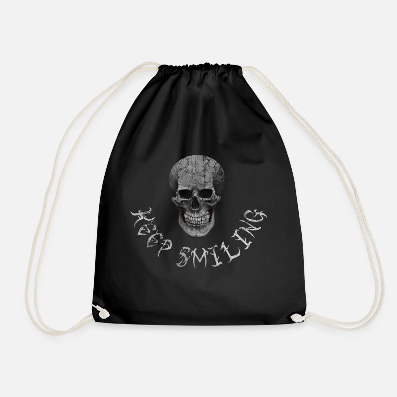 Keep Smiling Halloween Scull lustiger Spruch - Turnbeutel - Schwarz