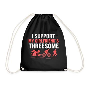 I Support My Girlfriend's Threesome Swim Cycle Run - Drawstring Bag - black - Front