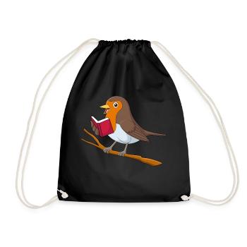 Rotkehlchen liest Bücher Vogelfreund Vogelfan Büch - Turnbeutel - Schwarz - Vorne