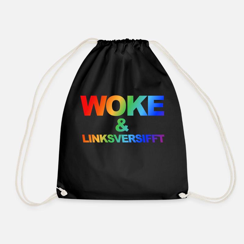 Selbstironischer Spruch: WOKE & linksversifft LGBT - Turnbeutel - Schwarz