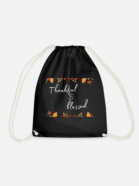 Thanksgiving - Thankful & bless Shirt - Drawstring Bag - black