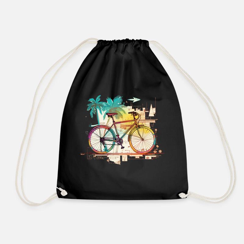 Artistic retro bike vintage style - Drawstring Bag - black