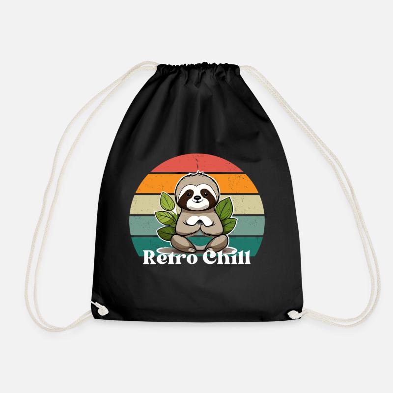 Retro Sloth: Chilling in retro style - Drawstring Bag - black