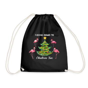 Flamingo Flocking Around Christmas Tree - Drawstring Bag - black - Front