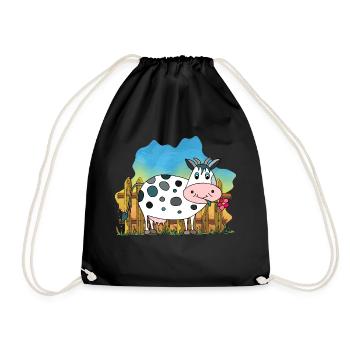 Cow - Drawstring Bag - black - Front