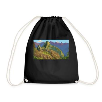 Machu Picchu, Peru - Pixel Art - Drawstring Bag - black - Front