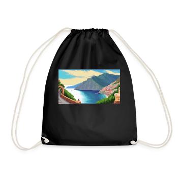 Amalfi Coast, Italy - Pixel Art - Drawstring Bag - black - Front