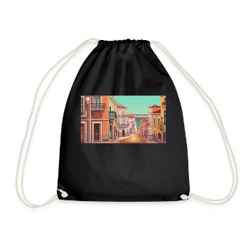Lisbon, Portugal - Pixel Art - Drawstring Bag - black - Front