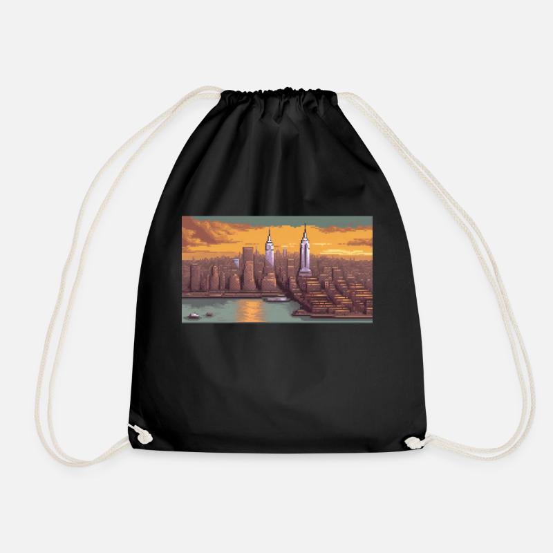 New York City - Pixel Art - Drawstring Bag - black