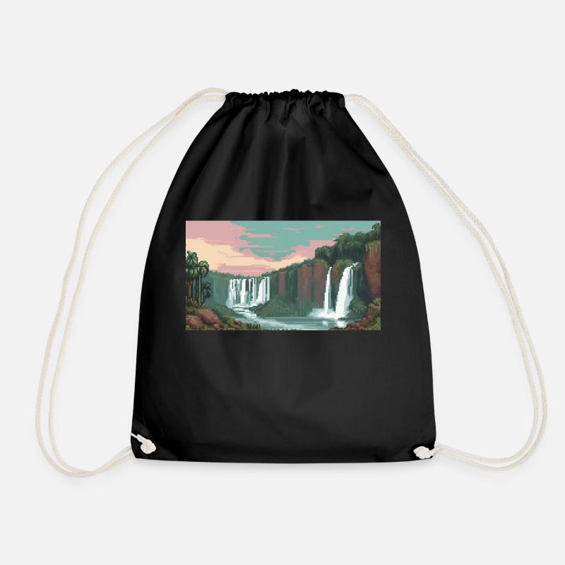 Iguazú-Wasserfälle, Argentinien - Pixel Art - Turnbeutel - Schwarz