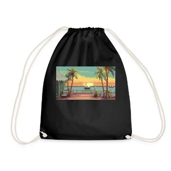 Key West, Florida - Pixel Art - Drawstring Bag - black - Front