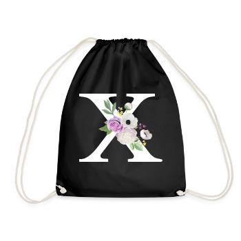 Lila floral x Buchstabe - Turnbeutel - Schwarz - Vorne