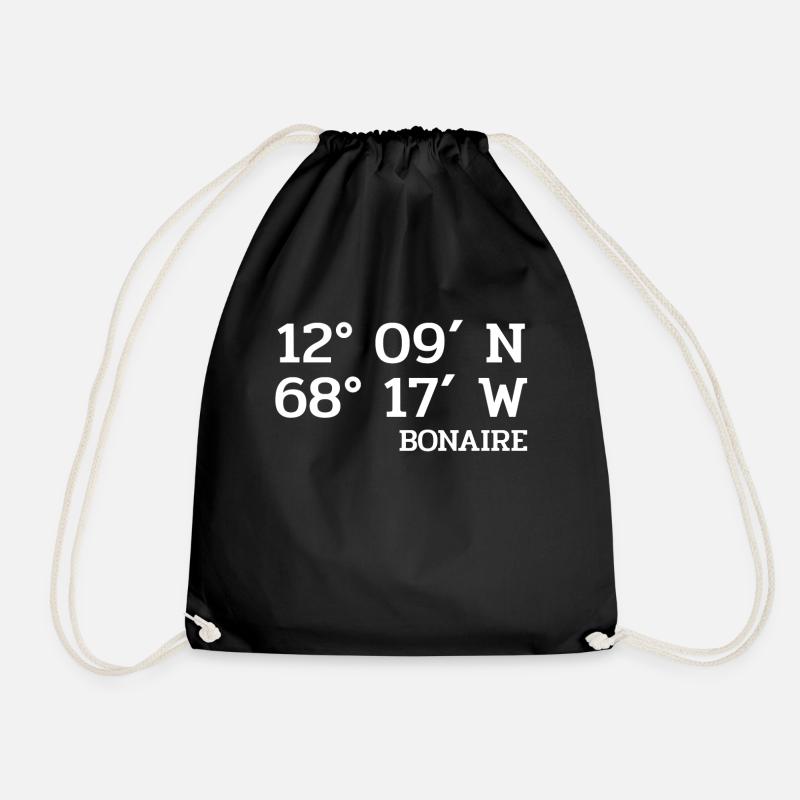 Bonaire Coordinates - Koordinaten - Karibik - Turnbeutel - Schwarz