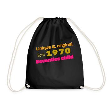 Seventies 1970 birthday year design - Drawstring Bag - black - Front