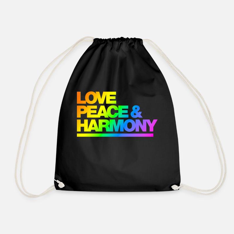 Typo Love Peace Harmony Rainbow - Drawstring Bag - black