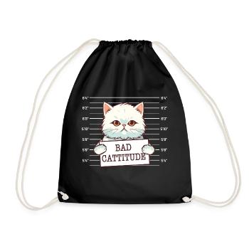 Bad Cattitude Funny Cat Lover Kitten Owner - Drawstring Bag - black - Front