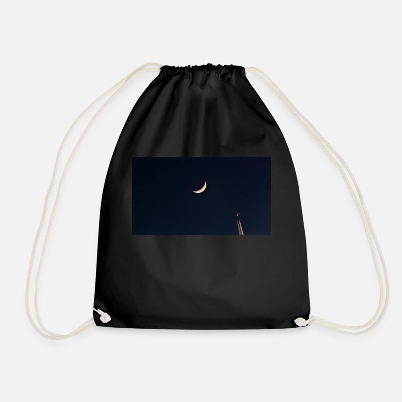 The Moon and the Plane - Drawstring Bag - black
