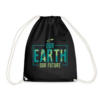 Our Earth Our Future Earth Day Environmental Plane - Drawstring Bag - black - Front