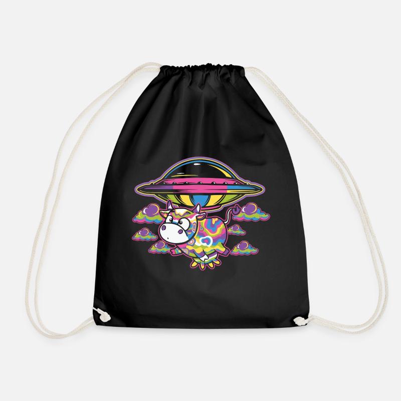 Alien Cow - Cosmic Moo - Drawstring Bag - black