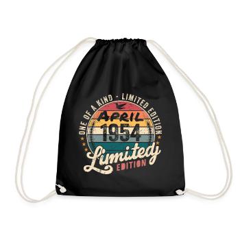April 1954 Vintage Birthday April 1954 - Drawstring Bag - black - Front
