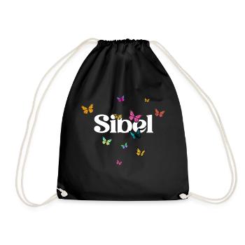 SIBEL - Beau prénom de fille avec papillon coloré - Sac de sport léger - noir - Devant