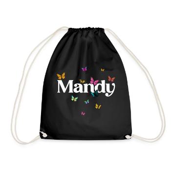 MANDY - Schöner Mädchen Name mit bunten Schmetterl - Turnbeutel - Schwarz - Vorne