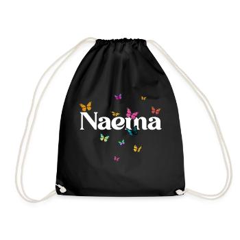 Naema - Beautiful Girl Name with Colorful Butterfly - Drawstring Bag - black - Front