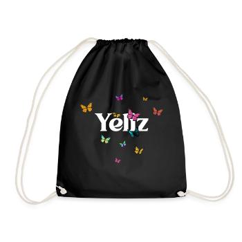 YELIZ - Beautiful Girl Name with Butterflies - Drawstring Bag - black - Front