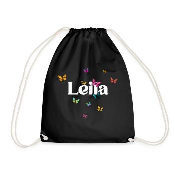 LEILA - Beau prénom de fille avec des papillons - Sac de sport léger - noir - Devant