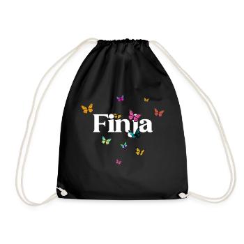 FINJA - Schöner Mädchen Name mit Schmetterlingen - Turnbeutel - Schwarz - Vorne