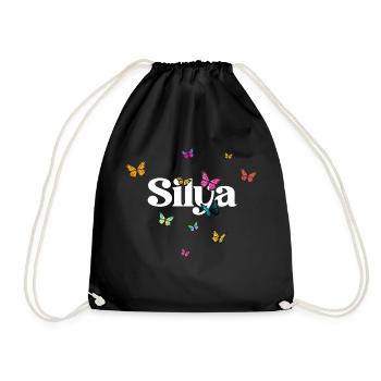 SILYA - Beautiful Girl Name with Butterflies - Drawstring Bag - black - Front