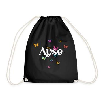 AYSE - Beau prénom de fille avec des papillons - Sac de sport léger - noir - Devant