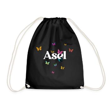 ASEL - Beautiful Girl Name with Butterflies - Drawstring Bag - black - Front