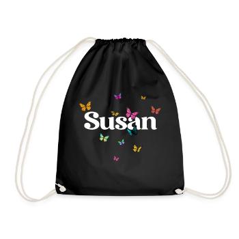 SUSAN - Schöner Mädchen Name mit Schmetterlingen - Turnbeutel - Schwarz - Vorne