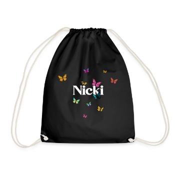 NICKI - Beau prénom de fille avec des papillons - Sac de sport léger - noir - Devant