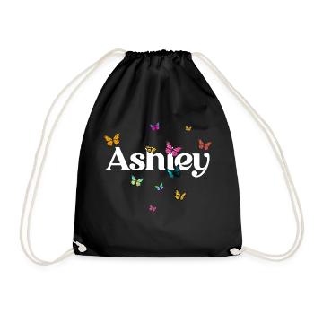 ASHLEY - Beau prénom de fille avec des papillons - Sac de sport léger - noir - Devant