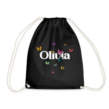OLIVIA - Beau prénom de fille avec des papillons - Sac de sport léger - noir - Devant