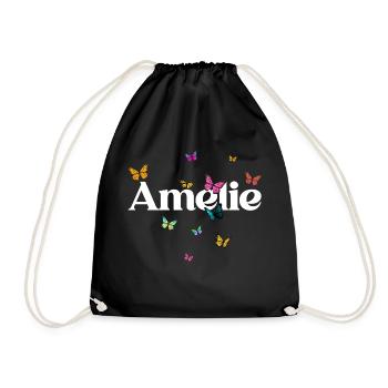 AMELIE - Beau prénom de fille avec des papillons - Sac de sport léger - noir - Devant