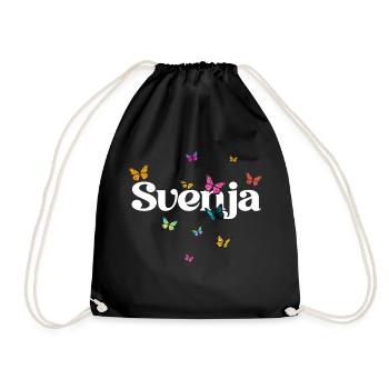 SVENJA - Schöner Mädchen Name mit Schmetterlingen - Turnbeutel - Schwarz - Vorne