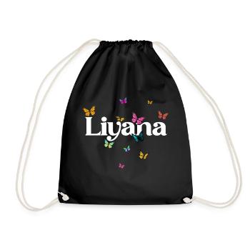 LIYANA - Beautiful Girl Name with Butterflies - Drawstring Bag - black - Front