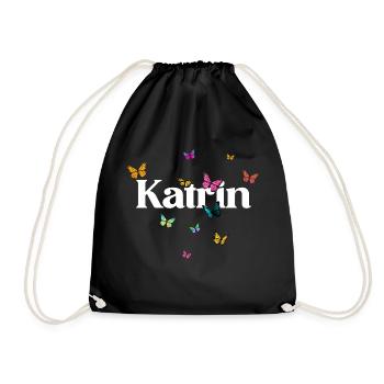 KATRIN - Beautiful Girl Name with Butterflies - Drawstring Bag - black - Front
