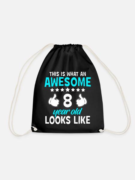 This Is What An Awesome 8 Year Old Looks Like - Drawstring Bag - black