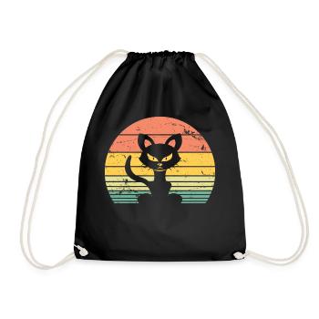 Cute Cat Retro Silhouette Cat Lover & Owner Gift - Drawstring Bag - black - Front