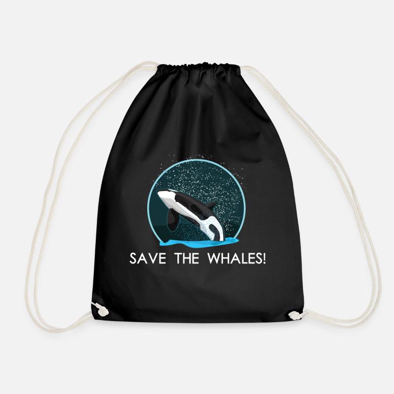 Save the whales Orca killer whale whale gift - Drawstring Bag - black