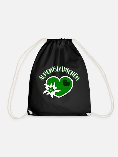 Edelweiss Herz Trachten Dirndl Alpenblümchen - Turnbeutel - Schwarz
