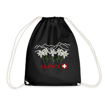 Alpen, Edelweiss, Schweiz - Turnbeutel - Schwarz - Vorne