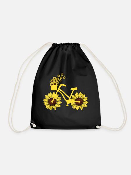 Fahrrad Sonnenblume Radfahren Hippie Sommer Urlaub - Turnbeutel - Schwarz