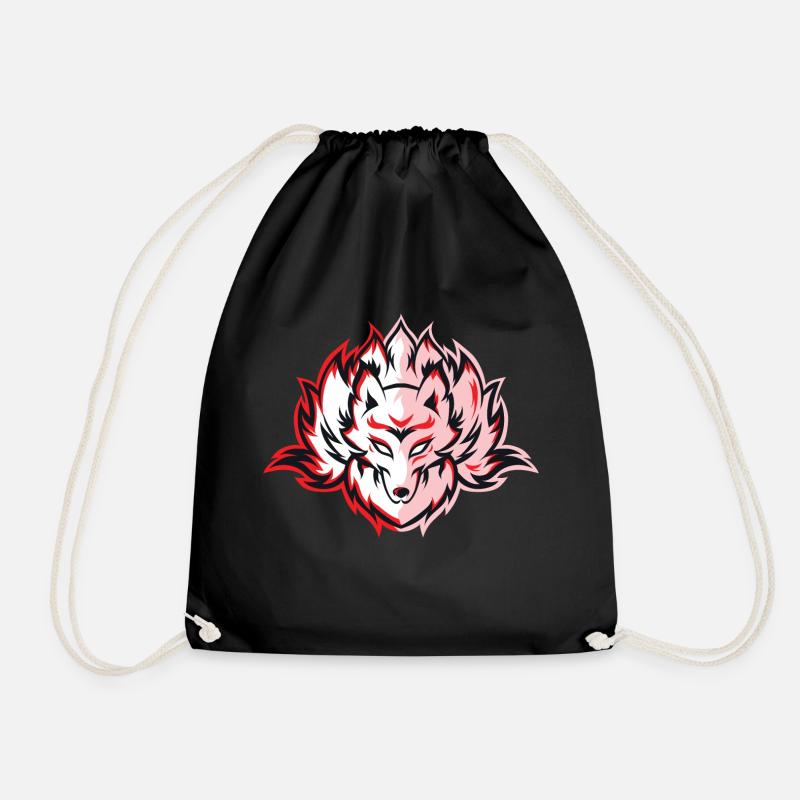 Kitsune Fox - Drawstring Bag - black