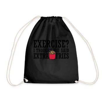 Exercise Extra Fries Quote - Drawstring Bag - black - Front