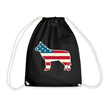 4th of July Siberian Husky American Flag Dog USA - Drawstring Bag - black - Front